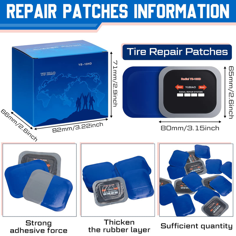 Tallew 60 Pcs Tire Patch Heavy Duty Rubber Patches Radial Repair Patch Tube and Tire Plug Kit Emergency Repair Tool for Puncture Car Truck Bus Tractor Vehicle (2.56 x 3.15 Inch) 2.56 x 3.15 Inch