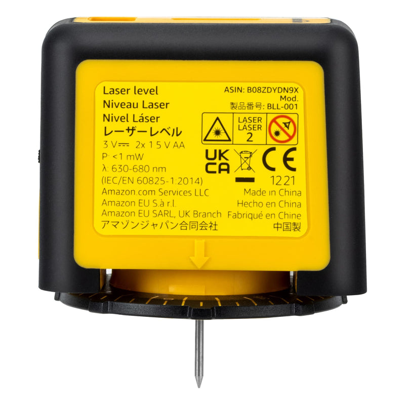 Amazon Basics 360 Degree Rotating Laser Class II Level for Picture Hanging and Home Renovation, 2 Extra-Large Backlit Bubble Vials, 16 ft / 192 in, Yellow/Black 360-degree