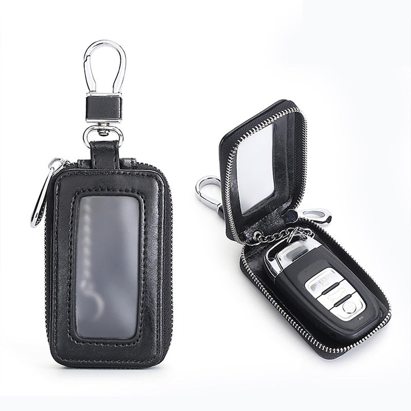 vvag Premium Car Key Fob Case Genuine Leather Car Smart Key fob Holder Car Remote Keychain Bag Universal Black