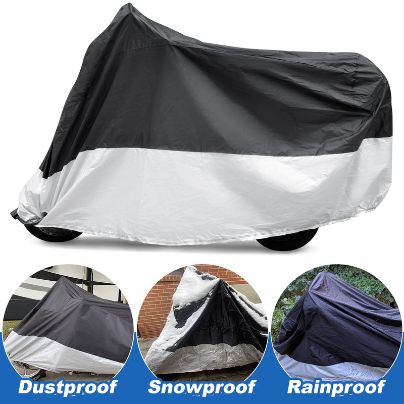 Motorcycle Cover Waterproof Outdoor - PSLER Universal Rainproof Snowproof Motorcycle Dust Cover with Lock-Holes and Storage Bag for Heavy Duty Motorbike, Moped, Dirt Bike, 96 x 49 x 41 Inch, XXL