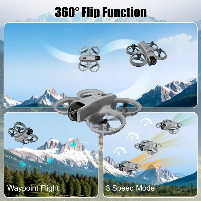 Camera Drone, 1080P HD Quadcopter for Beginners | One Key Takeoff/Landing, Altitude Hold, Headless Mode, 3D Flips, Trajectory Flight, 3 Speed Modes Gray