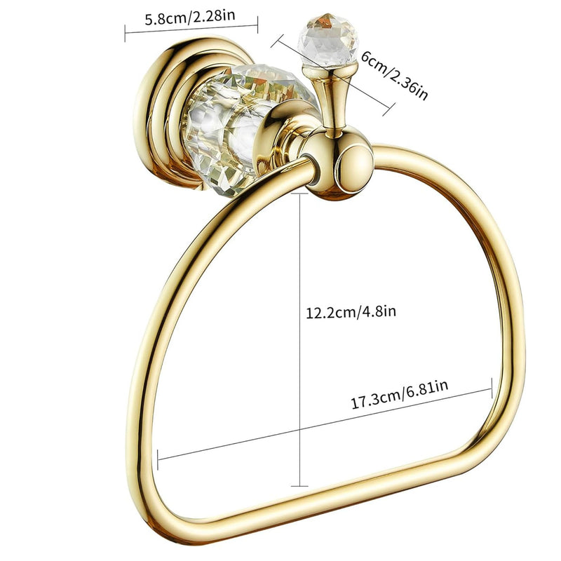 Gold Towel Ring,Crystal Hand Towel Holder Bathroom,Polished Hand Towel Ring Round Rack Wall Mounted Bling Bathroom Accessories Gold B
