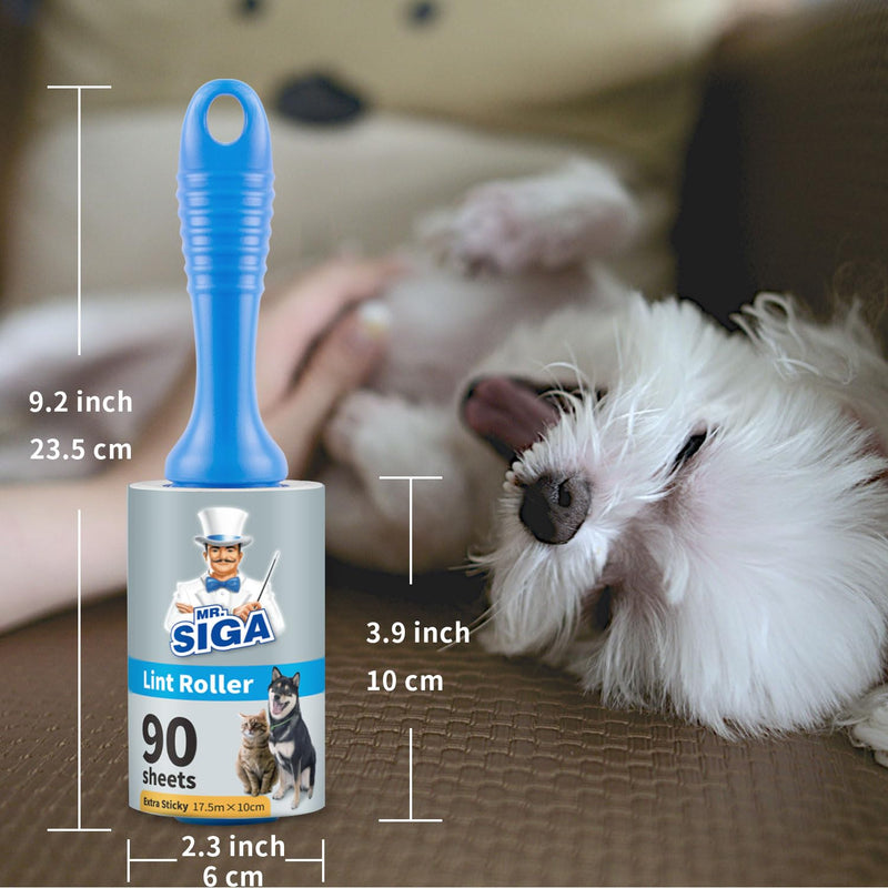 MR.SIGA Extra Sticky Lint Roller Pet Hair Remover, 5 Pack, Blue | Picks up lint and pet hair like a breeze, easy tear sheets, 450 sheets in total One Size
