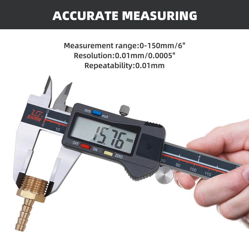 Digital Caliper, 0-6 Inch/150mm Stainless Steel Vernier Caliper Digital Micrometer with Large Screen, Easy Switch from Inch Metric Fraction, Equipped with A Data Output Port 131-320N