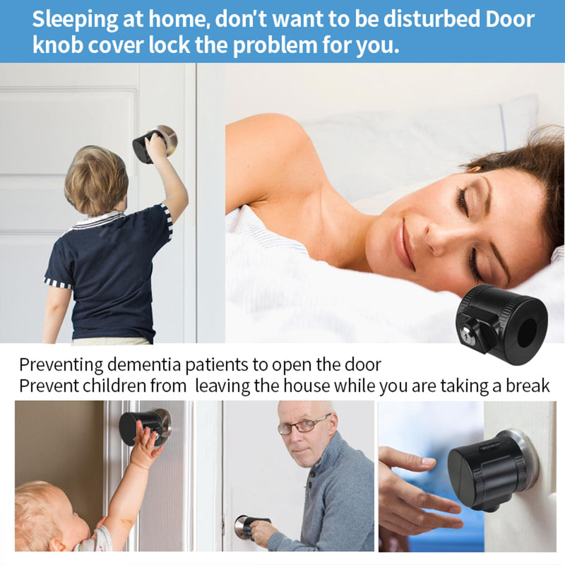 Child Proof Door Knob Cover Lock for Dementia Elderly Safety - Universal ABS Plastic Lock-Out Device for Bedroom, Bathroom, Gas Valve & Outdoor Faucets (Fits Most Circular Knobs)-2 Pack Black 2 Pieces
