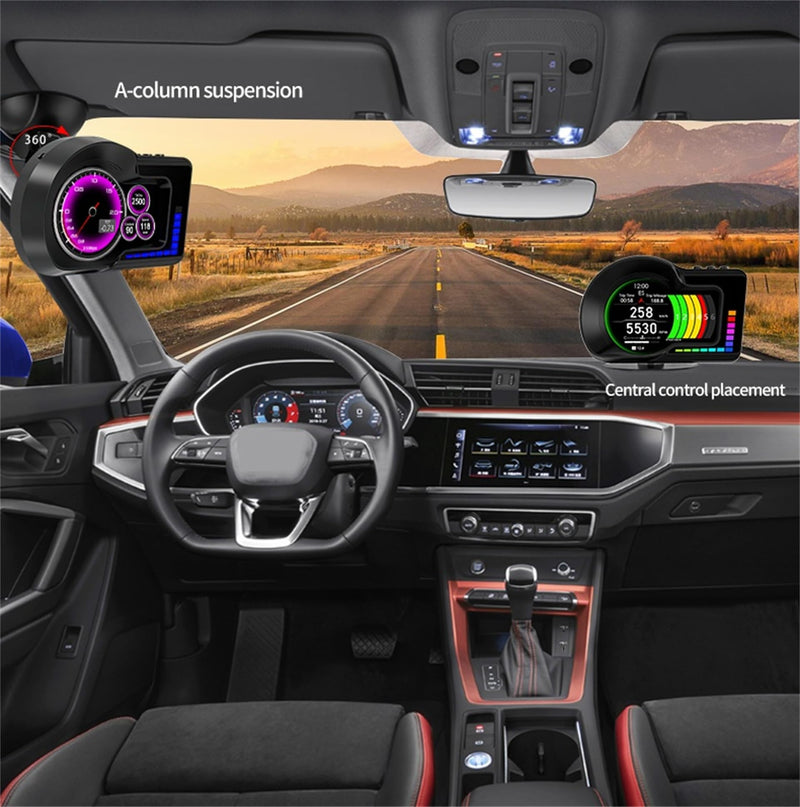 OBD2 Gauge Display, Car Speedometer Display OBD2+GPS Dual Mode, Fit Gasoline Cars 2008-2025, 3.5" IPS Screen, Turbo Gauge, 6 Alerts, 8 Color Ambient Lights, 5 Themes F16