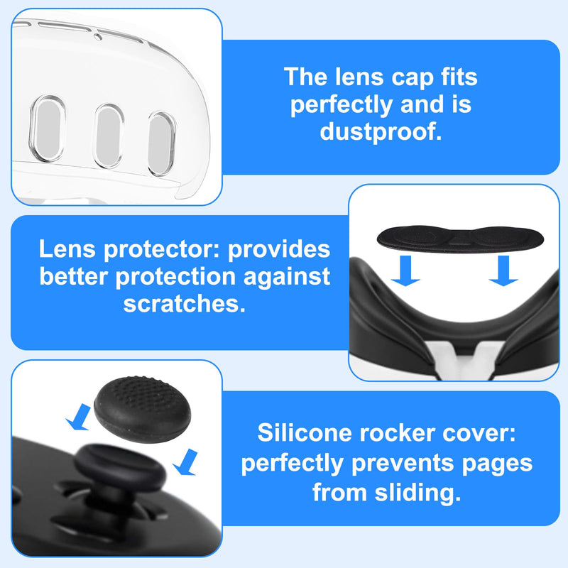 VR Accessories for Meta Quest 3 | Plastic Protective Cover Shell Tempered Glass Lens Protector Joystick Caps Controller Wrist Strap for Oculus Quest 3 Half enclosed shell cover+hand rope