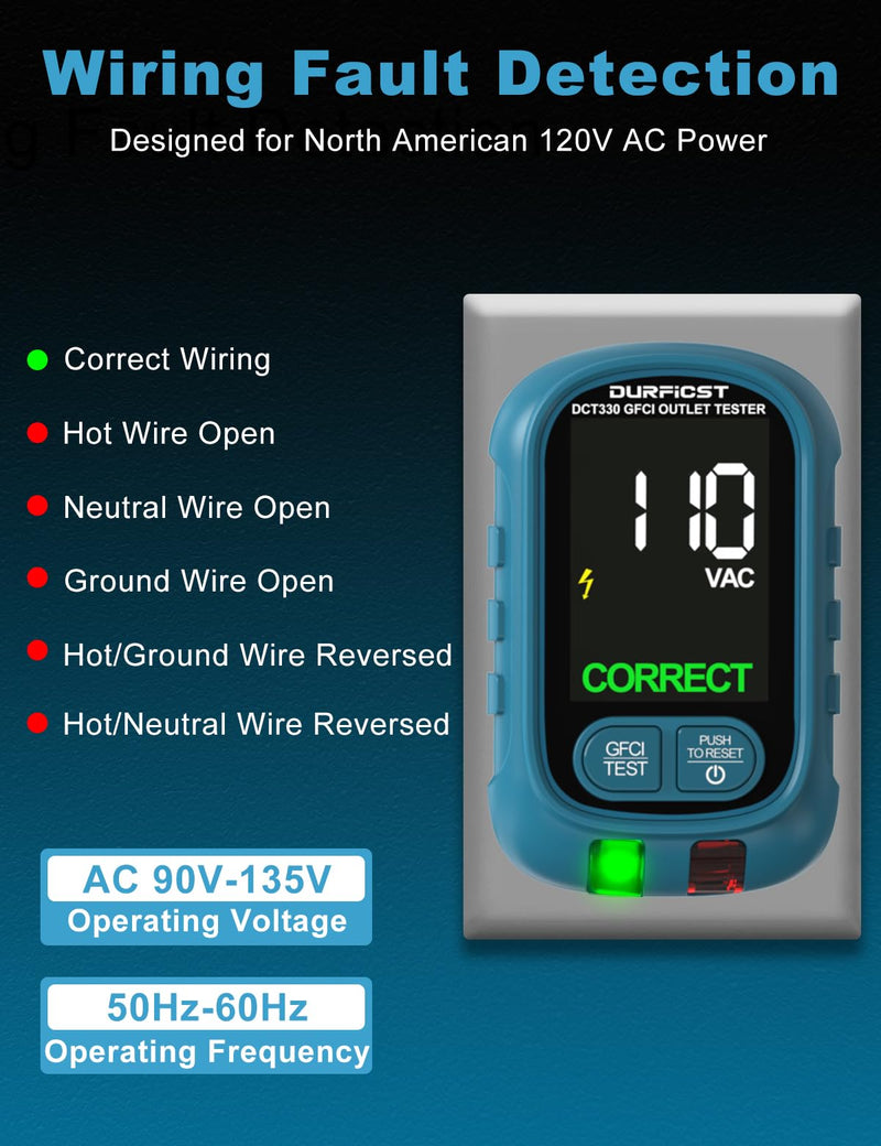 DURFICST Circuit Breaker Finder Tool with Electrical GFCI Outlet Tester, NCV Electrical Circuit Tracer Kit with LCD Display, Includes Adapters and Carrying Case DCT330KIT
