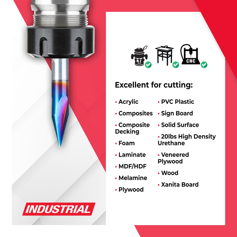 Amana Tool 45634-K SC Spektra Extreme Tool Life Coated V-Groove 30 Deg x 1/4 D x 27/64 CH x 1/4 Inch SHK 3-Flute Router Bit