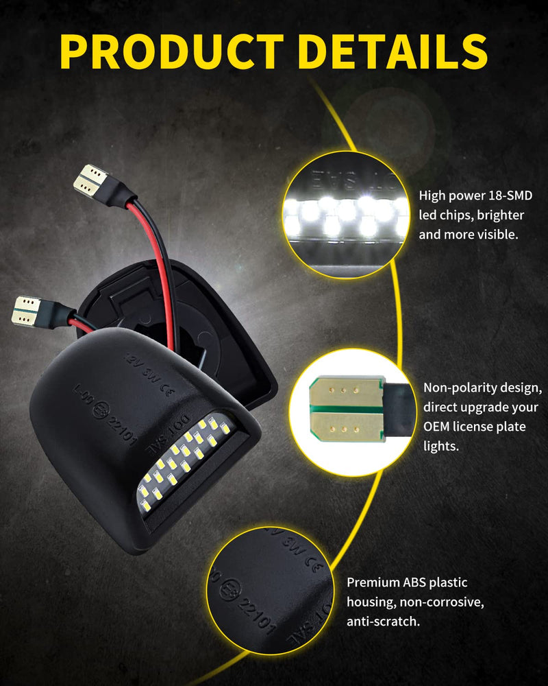 LED License Plate Lights Rear Bumper Tag Lamp Assembly Replacement Compatible with Cadillac Escalade Chevy Silverado 1500 2500 3500 Tahoe GMC Sierra 1500 2500 3500 Yukon XL, Pack of 2 White Light