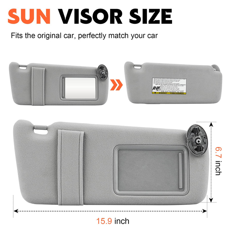 Gray Passenger Right Side Sun Visor Replacement Compatible with 2007 2008 2009 2010 2011 Toyota Camry Without Sunroof Replace 74310-06750-E0 Grey