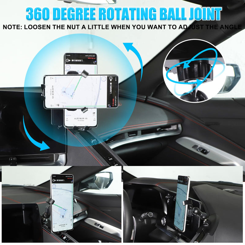 Car Phone Holder for Corvette C8 2020-2025 360 Rotatable Cell Phone Holder for Center Console Navigation Screen Fixed Mobile Phone Mount Holder Fit for Universally Smartphones (Style D) Style D