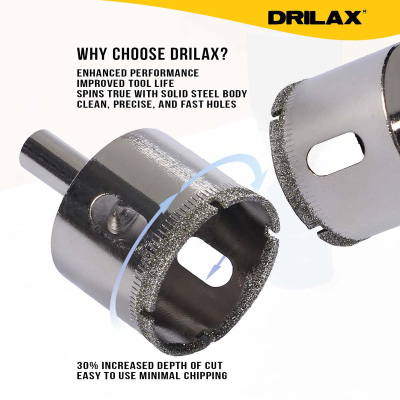Drilax Diamond Drill Bit Set | 8-Piece Hole Saw Kit (3/8" to 1-3/4") for Ceramic, Porcelain, Glass, Granite & Tile | Standard 3/8" Shank, 1-1/8" Depth | Versatile Wet Drilling Tool