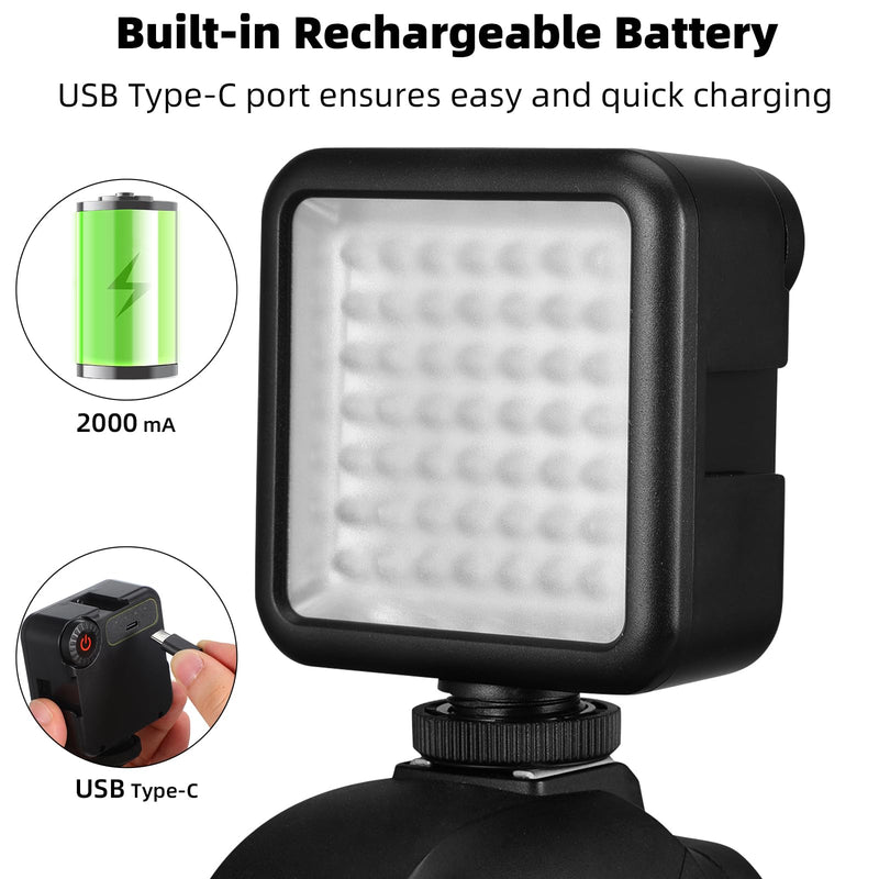 Mini IR Night Vision Light for Camera & Camcorder 2000mAh Rechargeable | Infrared Photography Light with 49 LEDs, 3 Cold Shoe Mount for Vlog Video Recording