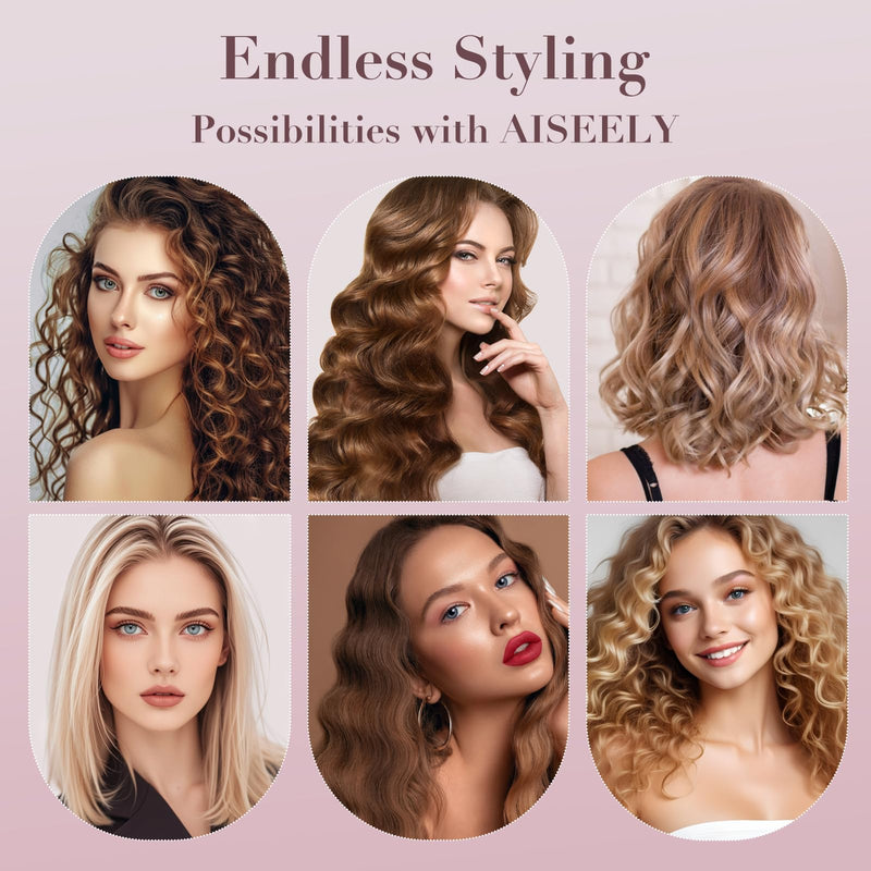 AISEELY 32MM Ceramic Curling Wand - 3 Barrel Beach Wave Hair Curler with Adjustable Temp (160°C-220°C), Anti-Scald Design & Travel Lock | Frizz-Free Waves for All Hair Types | Pink