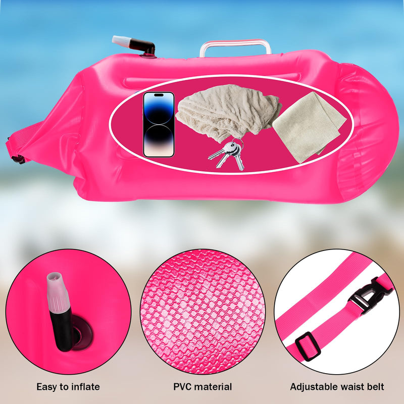 Soulchen 2 Pack Swim Buoy for Open Water, 20l Safety Float Waterproof Dry Storage Bag High Visibility Swimming Bubble with Shockproof Protection Rest Handle for Triathletes Kayakers Rose Red, Yellow