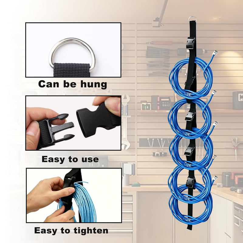 2 Pcs Extension Cord Organizer, Extension Cord Hanger with 5 Slots for Vertical Space, for Cable, Hose, Rope, Light String (2 Pcs Black) 2 Pcs Black