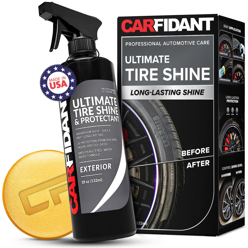Carfidant Tire Shine Spray Kit - Premium Tire Dressing - Long Lasting, No Sling No Grease Formula - Protects Against Fading, Cracking - 18 fl. Oz with Applicator 18 fl oz