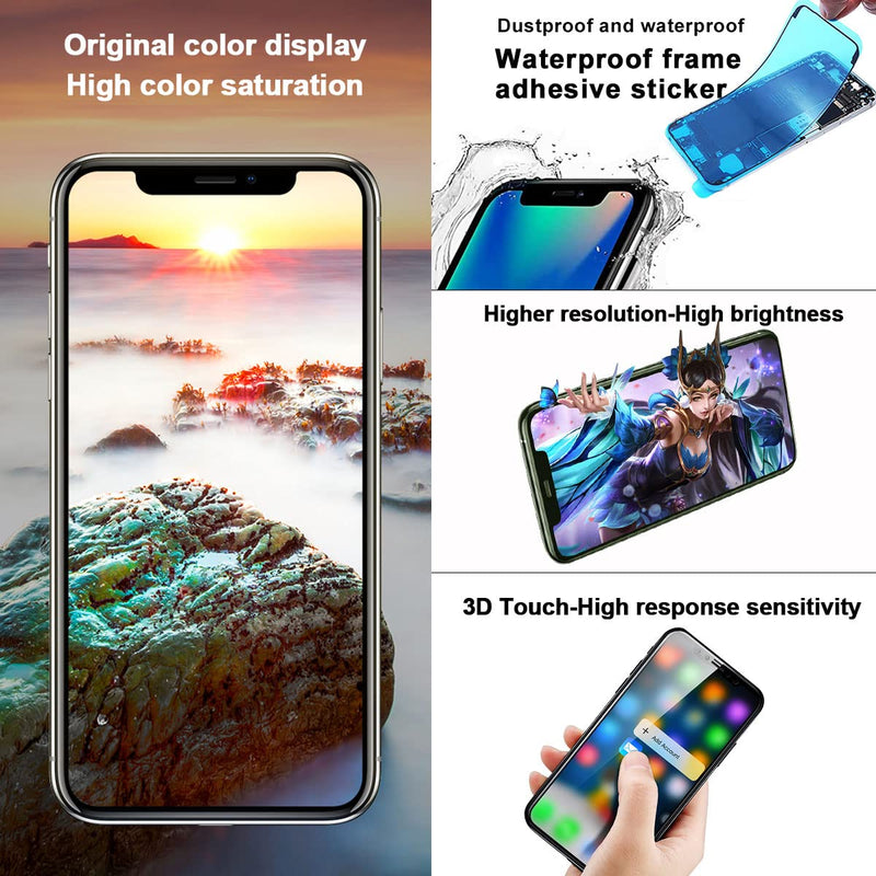 EFAITHFIX for iPhone 11 Pro LCD Screen Replacement 5.8 Inch Display 3D Touch Screen Assembly Digitizer with Repair Tools Kit Tempered Glass Protector Waterproof Adhesive for Model A2160, A2217, A2215