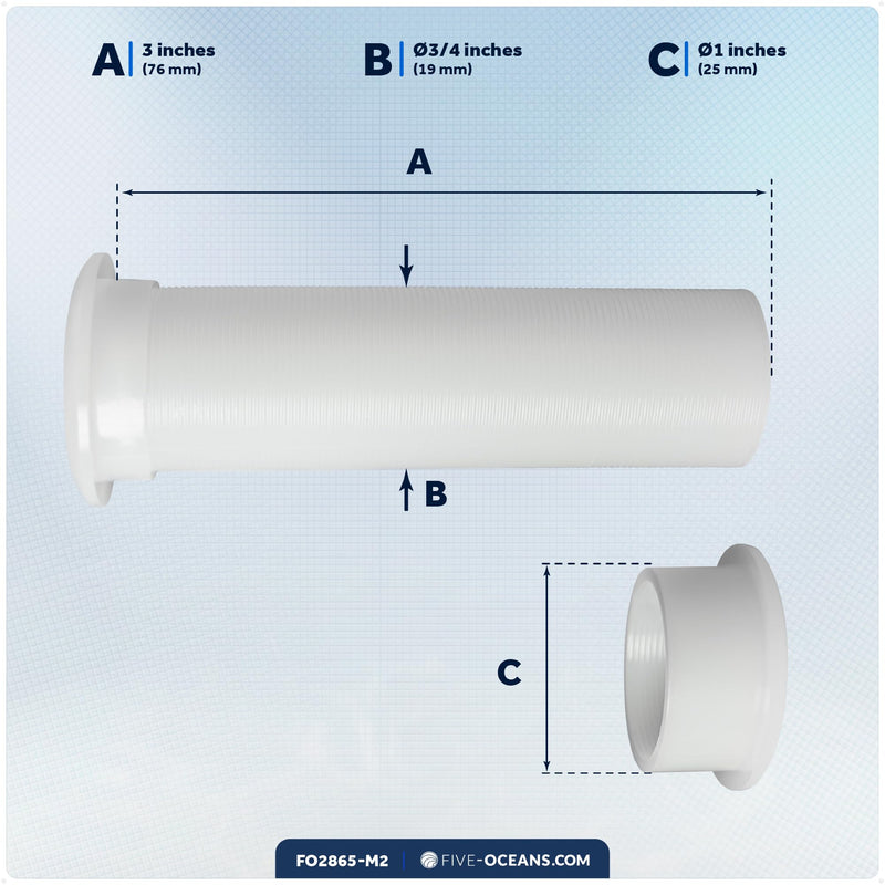 Five Oceans 3/4-Inch Boat Motorwell Thru Hull Drain Tube, White Nylon, Livewell Overflow Drain Tube 2 Pack