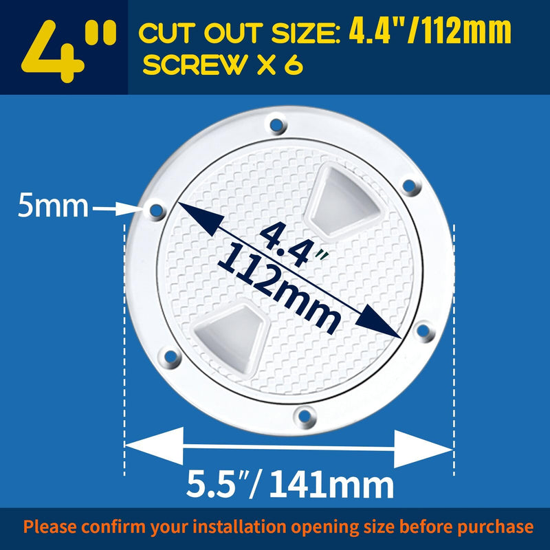 Smartmarine Boat Hatch White 4"6"8" Round Non Slip Inspection Hatch w/Detachable Cover for Marine Boat Yacht (4 inch) 4 inch
