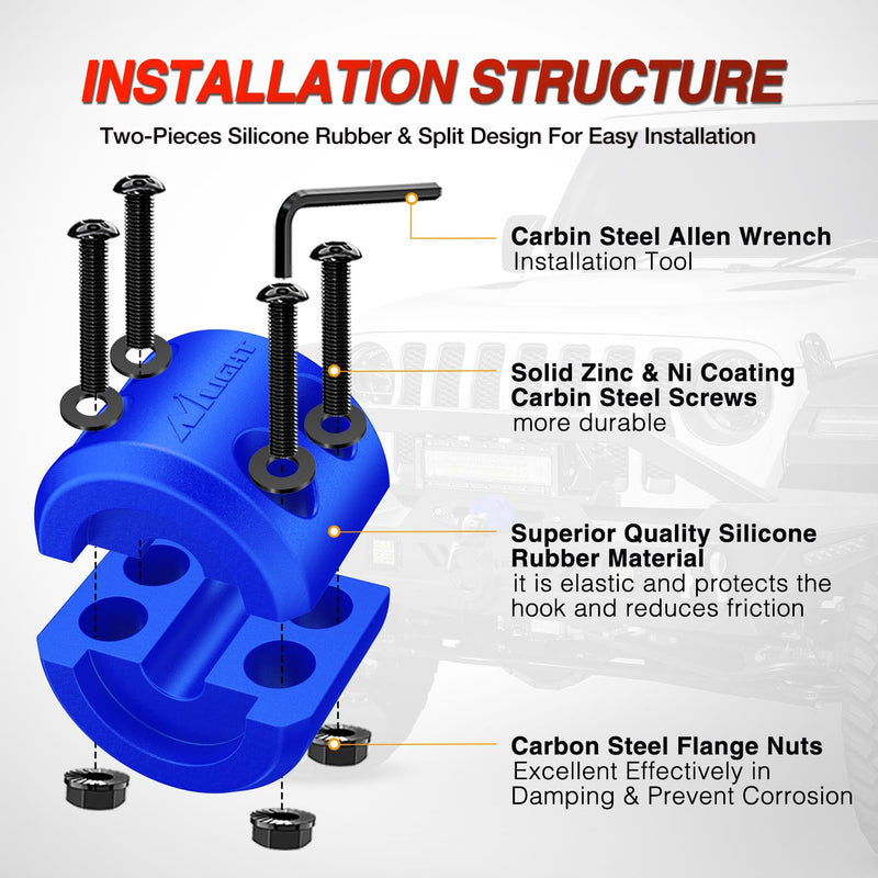 Nilight Winch Stopper for ATV UTV Truck SUV Winch Cable Hook Rubber Stopper Protect Towing Hook Synthetic Rope Winch Accessories Rope Line Saver with Stainless Steel Screws and Nuts Allen Wrenc, Blue 1 PCS