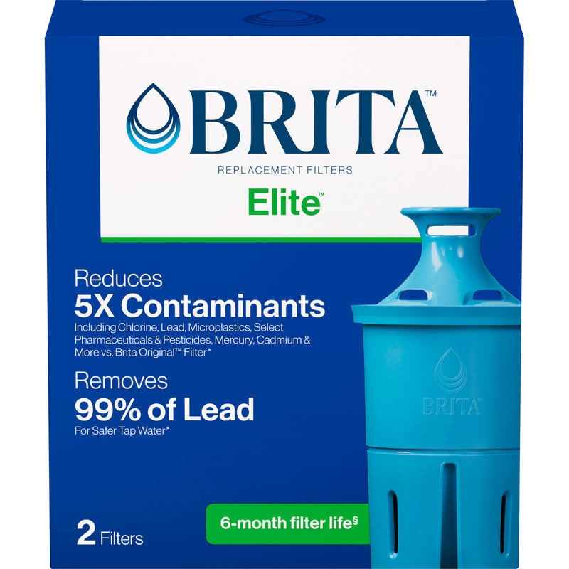 Brita Elite Water Filter Replacements for Pitchers and Dispensers, BPA-Free, Reduces 99% of Lead, Lasts Six Months or 120 Gallons, Includes 2 Pitcher Replacement Filters 2 Count