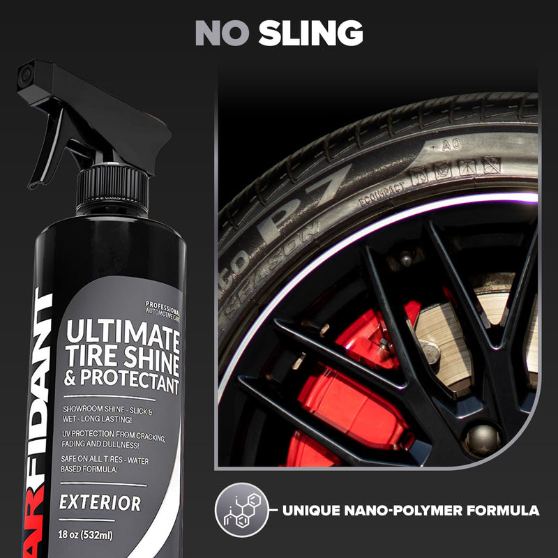 Carfidant Tire Shine Spray Kit - Premium Tire Dressing - Long Lasting, No Sling No Grease Formula - Protects Against Fading, Cracking - 18 fl. Oz with Applicator 18 fl oz