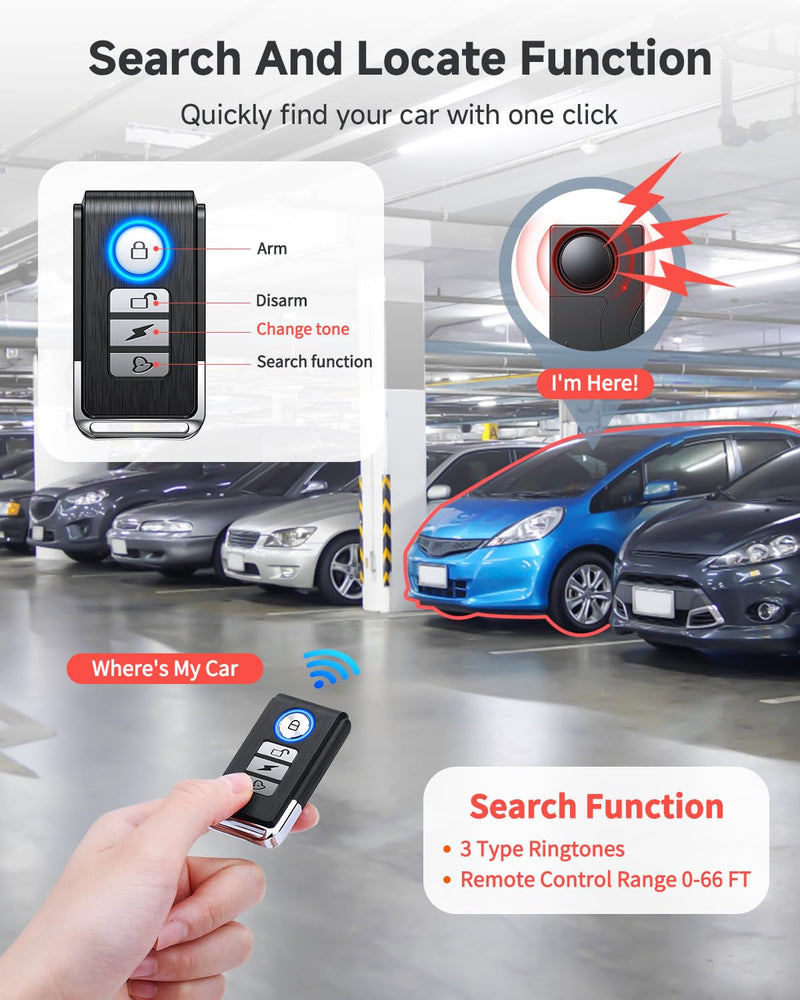 110dB Car Alarm System, Anti-Theft Vibration Alarm with 10 Levels Sensitivity Adjustable, Wireless Remote Anti Theft Device for Car, Truck, RV, E-Bike, Motorcycle