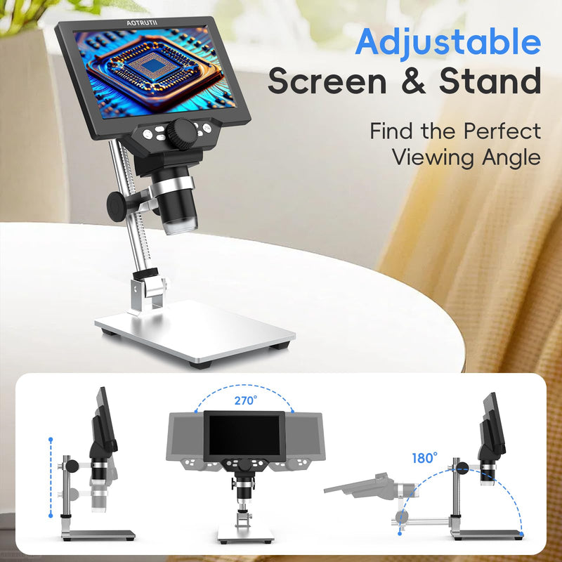 7" LCD Digital Microscope 1200X Magnification, 1080P Coin Microscope with Metal Stand | 8 LED Lights & Ultra-Precise Focus | Coin, Stamp, Windows/Mac Compatible