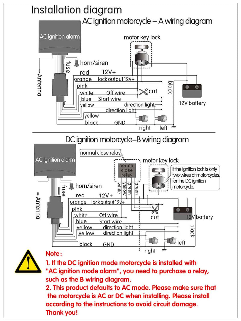 DC12V Motorcycle Anti-Theft Alarm Security System Remote Control Engine Start Bike Anti-Hijacking Cutting Off Remote Engine Start Arming Disarming