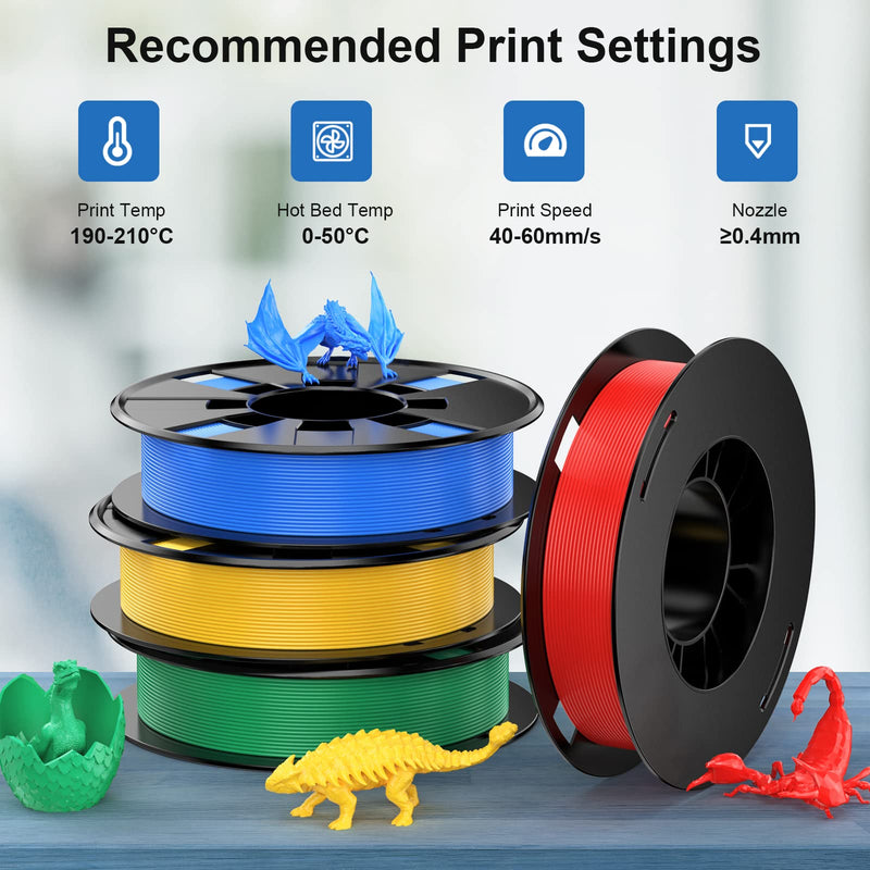 ENTINA 4 Colors PLA 3D Printer Filament Bundle, PLA Filament 1.75 mm for 3D Printers, Dimensional Accuracy +/- 0.02 mm, 200g x 4 Spools Set Red/Blue/Green/Yellow
