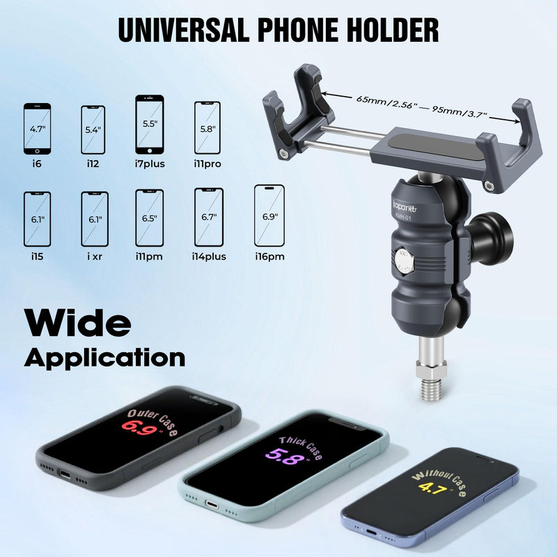 Anti-Theft Phone Holder Kit, with M8 Screw for Mirror Install, 25mm Ball Head & Seat Short Bar Double Socket Arm, 360° Adjustable Motorcycle Phone Mount, for Tricycle/ATVs (KPS-05) KPS-05-25mm/1 Inch Ball-M8 Screw-Mirrors Install
