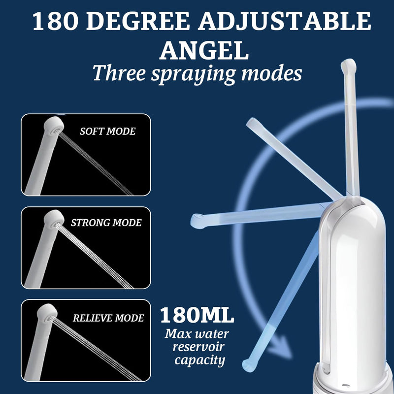 ( 320ml ) PureStream Portable Bidet – Large Capacity, USB-C Rechargeable Handheld Sprayer for Travel, Bottle Adapter, 180° Foldable Nozzle, Adjustable Pressure Modes, Waterproof, for Men and Women White