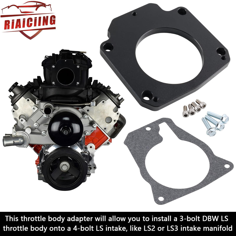 LS Drive By Wire Throttle Body Adapter for LS3 4 Bolt Intake to LS1 3 Bolt TB DBW LS2 LH6 L92 L76 LY2 LY5 LY6 LC9 LFA LH8 LMG L98 L9H L20 L94 LZ1 L99 L96 LC8 L77 551567 Black