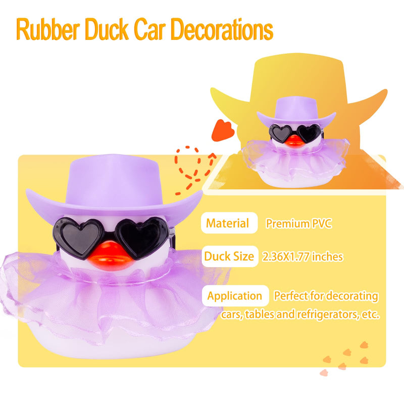 Rubber Duck Car Ornament, Cute White Duck Car Dashboard Decoration Accessories with Mini Hat Sunglasses and Skirt A21-White-Purple Skirt