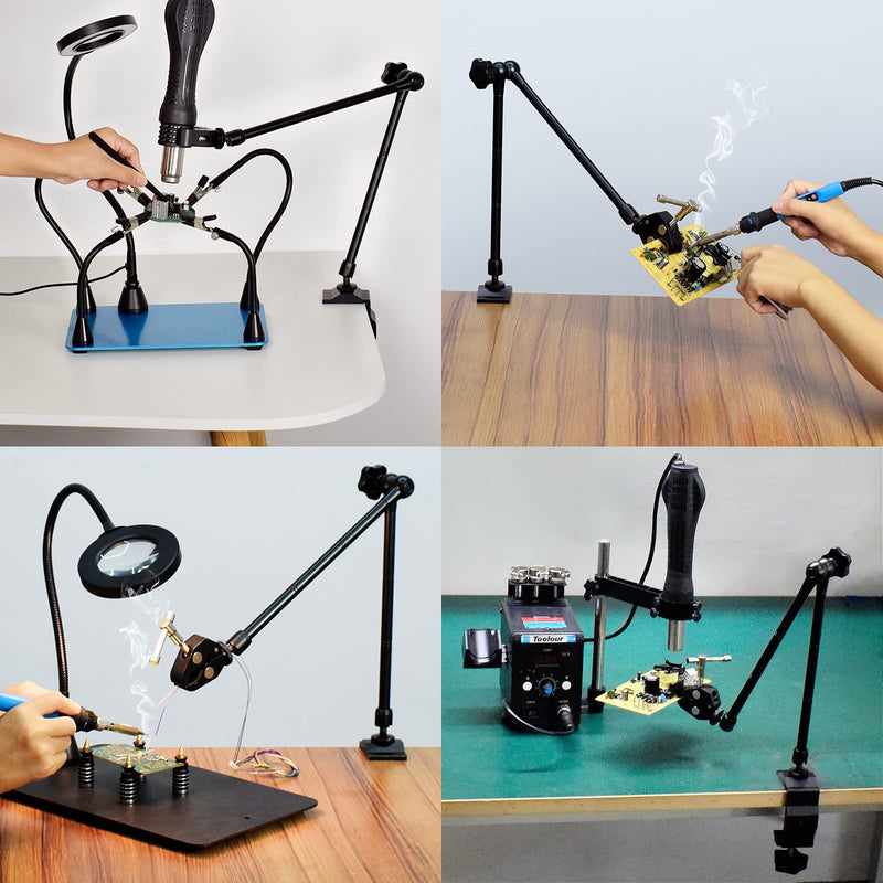 Toolour Helping Hands Soldering Clamp, 19.7” Magic Arm, Flexible Articulating Arms with Clamps, Magic PCB Clip for Hot Air Gun/PCB Holder/Desoldering/Welding/Repairing/DIY Work/Hobby Craft