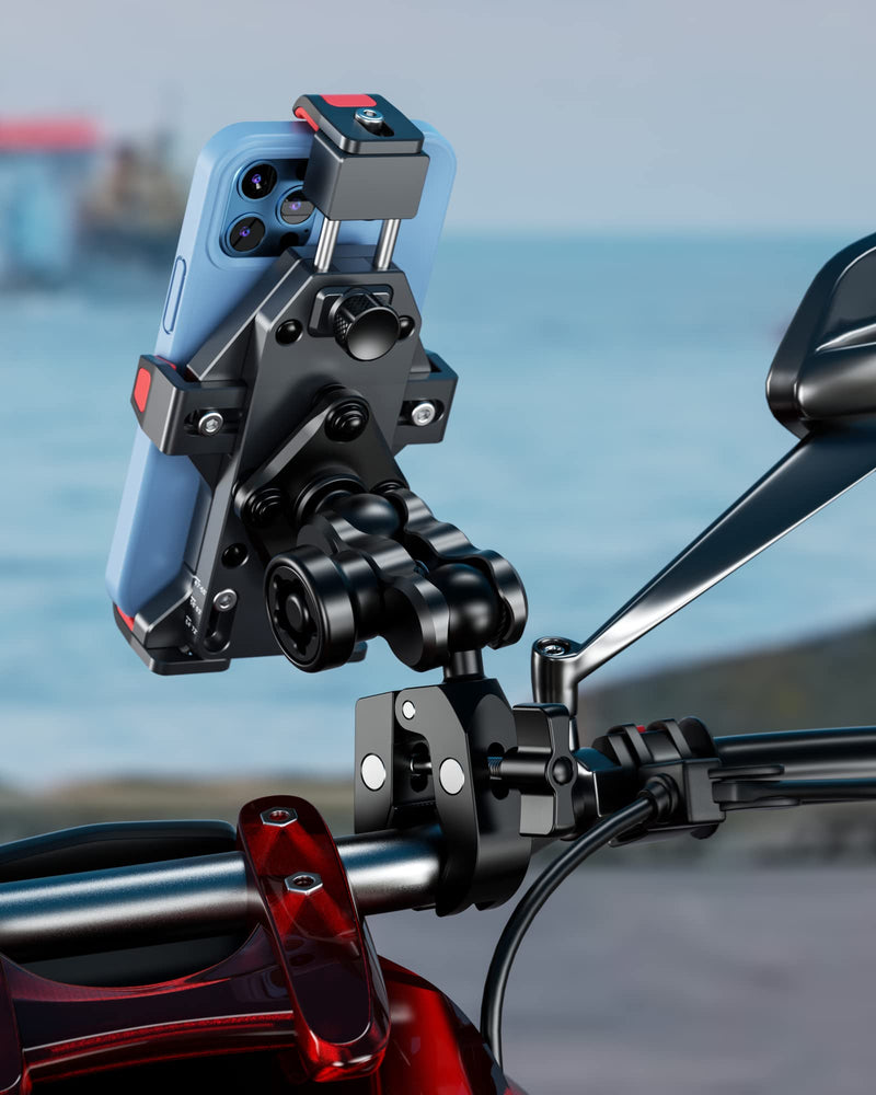 BRCOVAN Aluminum Alloy Handlebar Clamp Mount Base with 1'' TPU Ball for Rails 0.5'' to 1.75'' in Diameter, Compatible with RAM Mounts B Size Double Socket Arm & Bike Motorcycle Phone Mount Holder