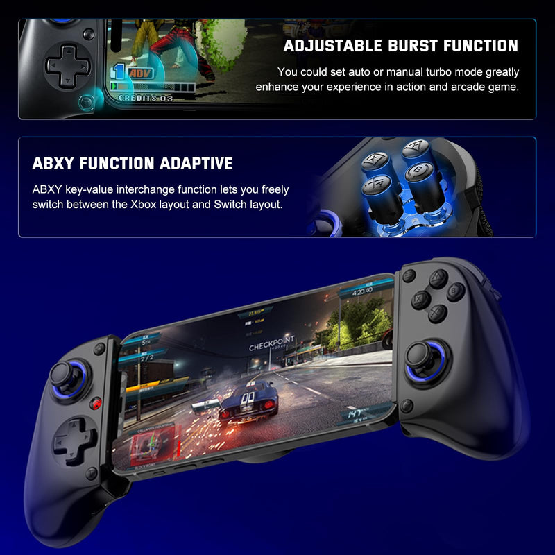 Joso Wireless Game Controller for iPhone/iPad/Android, Phone Controller for Android/iOS/Switch with Hall Effect Triggers, 2 Programmable Back Buttons, Dual Vibration & Turbo, Support Phone Case Black
