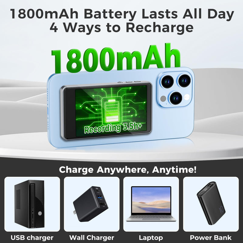 Vlog Selfie Monitor Screen iPhone, Back Camera Monitor iPhone, Gray | Wireless Magnetic Selfie Screen for Android with Bluetooth Remote 1800mAh 3-Level Brightness Wide Screen Mode for Live Stream GraySilver
