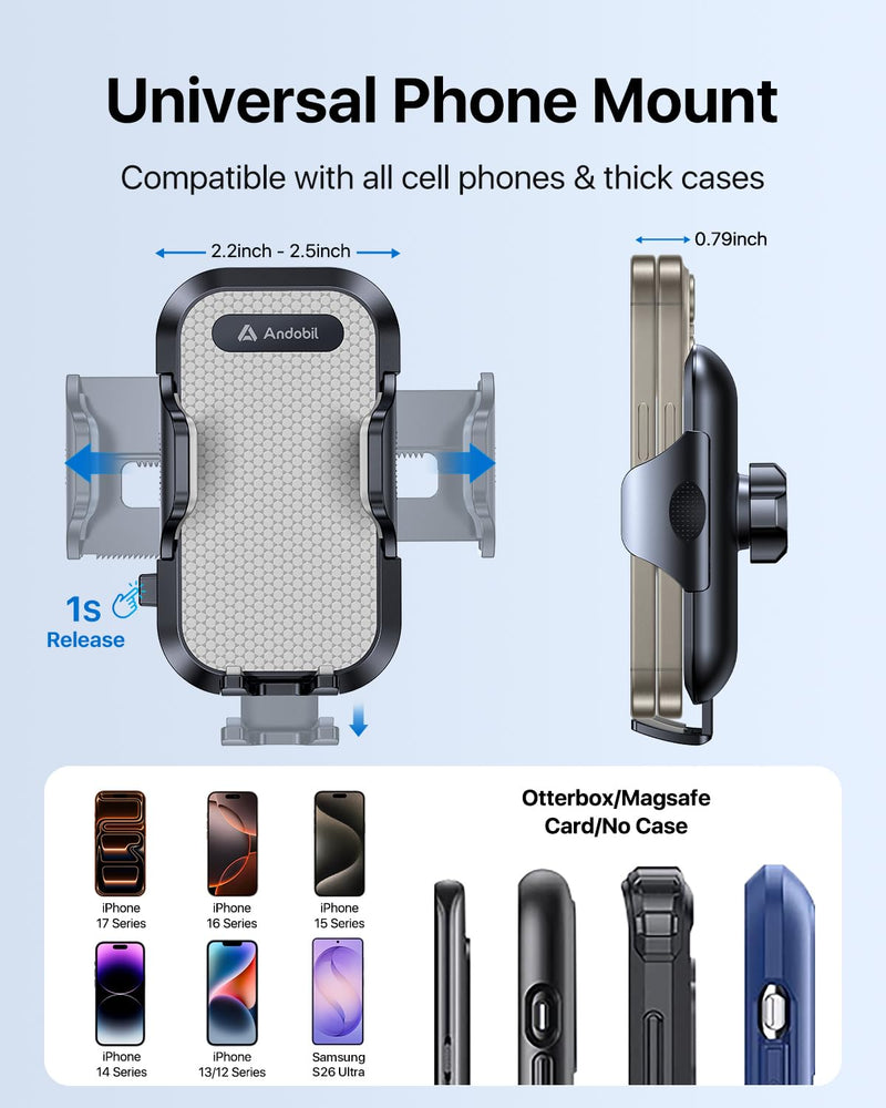 andobil 2026 Upgraded Car Phone Holder Mount for Vent, Military Sturdy Metal Clip Air Vent Phone Holder for Your Car Easy Used Cell Phone Car Mount for iPhone 17 16 15 14 13 12 Pro Max Samsung Grey