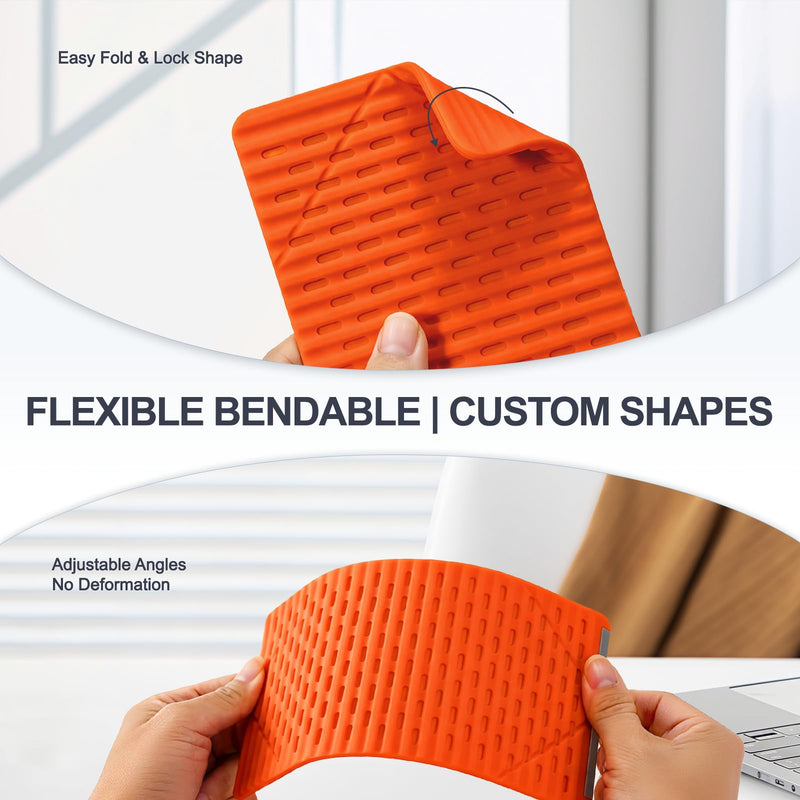Foldable Silicone Aluminum Holder, Flexible Silicone Phone Stand with Anti-Slip Pad, Portable Rollable Multi-Angle Stand for Phone Tablet Laptop – Bendable & Foldable Home, Office, Travel (1, Orange) 1