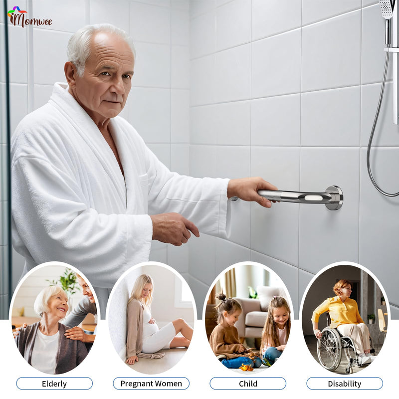 Anti-Slip Chrome Grab Bar 16 Inch, iMomwee 2 Pack Stainless Steel Bathroom Grab Bar w/Knurled Grip, Safety Shower Grab Bar for Wall, Toilet Balanced Support Bar Bathtub Assist Handle for Elderly 16 inch (Pack of 2) chrome with textured grip