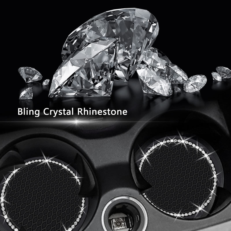 2PCS Bling Car Cup Coaster, 2.75 Inch Auto Cup Holder Insert Coasters Silicone Anti-Slip Crystal Rhinestone Drink Mat, Universal Vehicle Interior Accessories for Women Girls (Black) Black 2pack