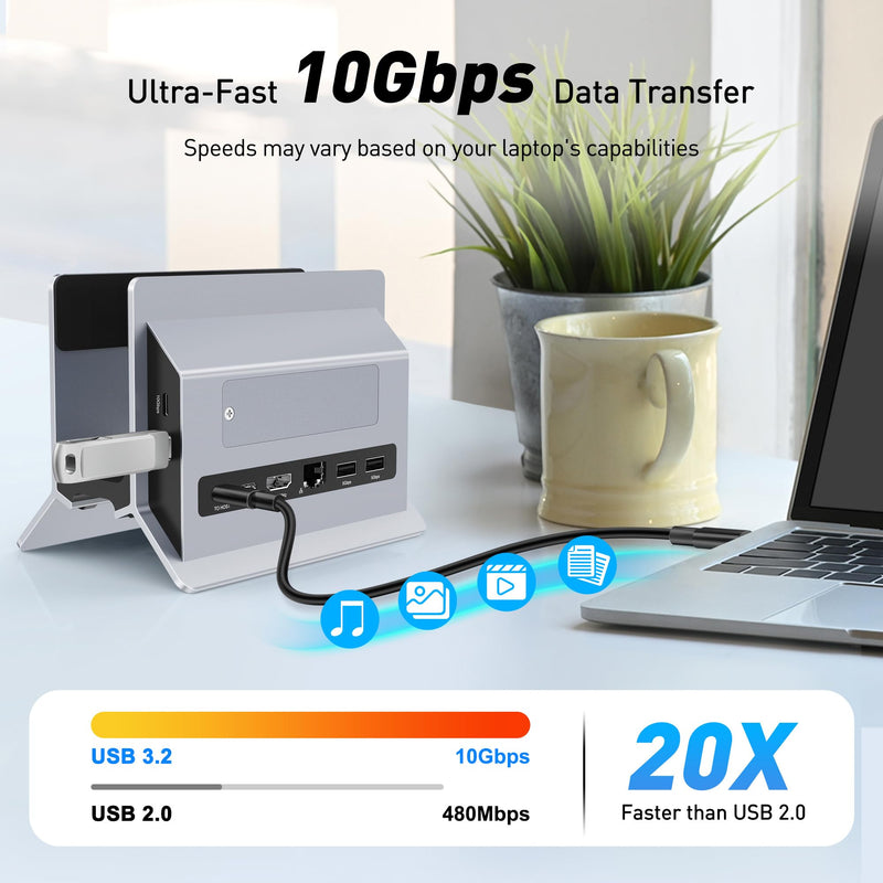 AboveTEK Vertical Laptop Docking Station, Gravity Auto Lock MacBook Stand, Aluminum Laptop Vertical Dock Stand, Silver