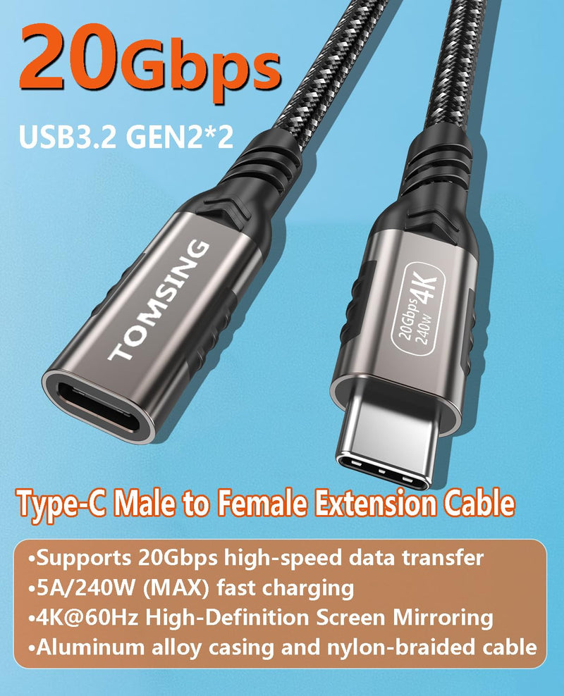 9.8FT USB C Extension Cable（240W/20Gbps/4K@60Hz）,Type-C Male to Female,Extension Charging & Sync for Keyboard, Mouse, PlayStation, Xbox, Flash Drive, Printer, Camera and More（Gunmetal） 9.8FT（240W/20Gbps) Gunmetal(Braided) 1