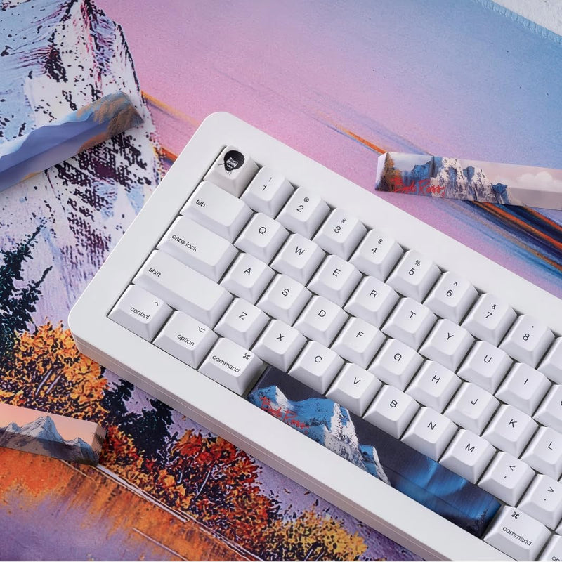Officially Bob Ross Keycaps -Panoramic Scenic Spacebars& Escape Key with Dye-Sublimated Art, 1.5mm Thick PBT, Cherry Profile- 6.25u and R1 1u MX Compatible 4 Scenic Spacebars & Bob Ross Esc Key Bundle