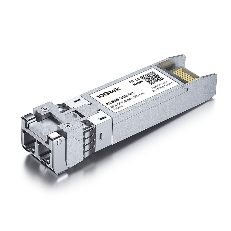 10GTEK 25G SFP28 SFP+ SR Transceiver, 25GBase-SR Duplex LC MMF Optical Module for Intel E25GSFP28SR, 850nm, DDM, up to 100m 25GBase-SR: 100m 1