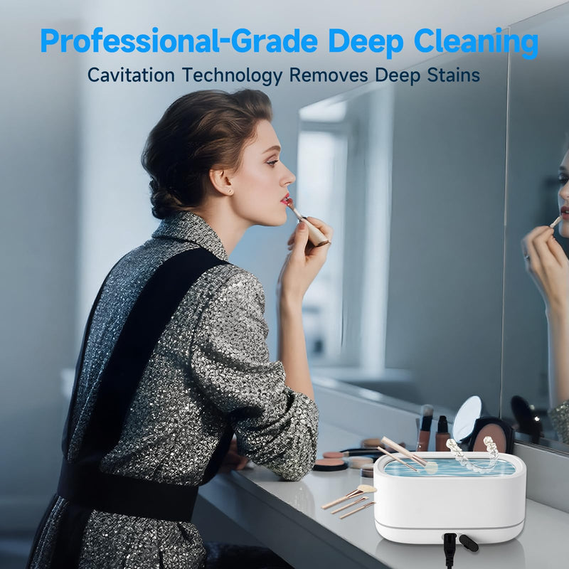 LessChore® Ultrasonic Jewelry Cleaner with Polishing Cloth&Degas, 42000Hz Portable Household Sonic Cleaner. Ideal for Cleaning of Rings, Earrings, Necklaces, Glasses&More. Gift for Women, Mom, Wife