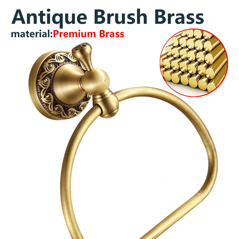 Antique Brass Toilet Paper Holder Towel Ring, Bathroom Hand Towel Holder Wall Mount Tissue Roll Holder,Semi-Circular Shape Hand Towel Holder Vintage Set 2 Pieces ﻿ Antique